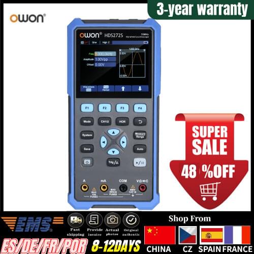 Oscilloscope Multimeter Waveform Generator HDS272S 2CH 70MHz Bandwidth 20000 Counts 3-in-1 Handheld Digital Scope Meter