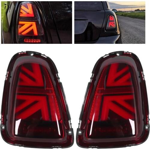 VLAND JCW Union Jack Full LED Tail Lights Red Lens Fits For Mini Cooper R56 R57 R58 R59 LCI 2011-2015