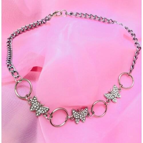 AliExpress Popular European and American Ins Super Fire Crystal Letter Pin Butterfly Clavicle Necklace Ornament