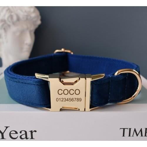 Blue Collar Personalized Velvet Cotton Quality Fabric For Small, Medium Large Dog Custom Metal Parts Pet Accessory flannelette02