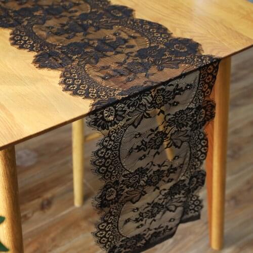Modern Black Wedding Lace Table Runner Elegant White Embroidered Flower Table Flag Wedding Decoration Table Runners 35x300cm