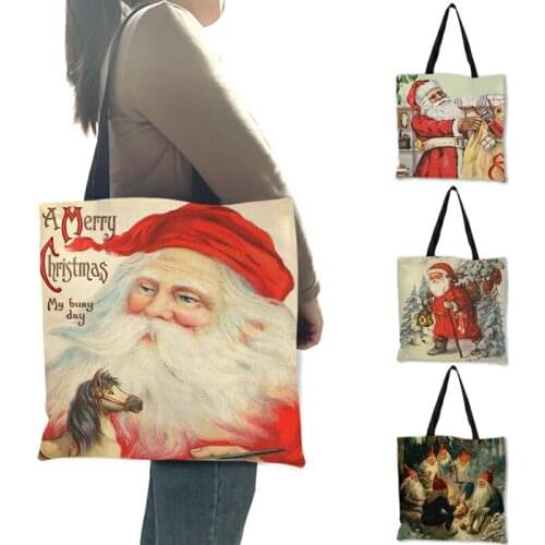 Merry Christmas Handbags Women Bags Designer Shoulder Bag Cartoon Santa Claus Snowman Skiing Painting Shopping Totes B13210