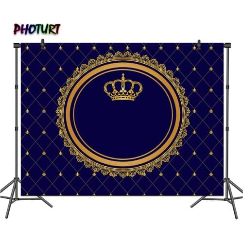 PHOTURT Royal Crown Photography Backdrop Boy Birthday Party Decoration Background Golden Blue Prince Vinyl Photo Studios Props