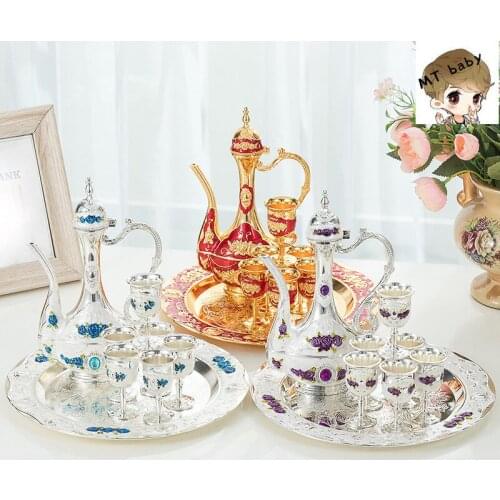 European-Style Luxury Antique Wine Set Holiday Decoration Wedding Decoration Metal Liquor Pot Wine Glass Home home bars sake set