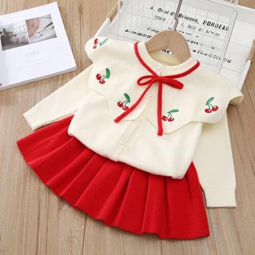 Girls Doll Collar Cherry Knit Sweater Suit Skirt Toddler Girl Sweater Toddler Girl Fall Clothes 2021 Toddler Girl Winter Clothes