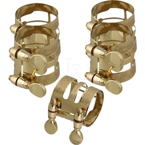 Yibuy 5 x Golden Plated Brass Alto Saxophone Mouthpiece Ligatures Carved Design