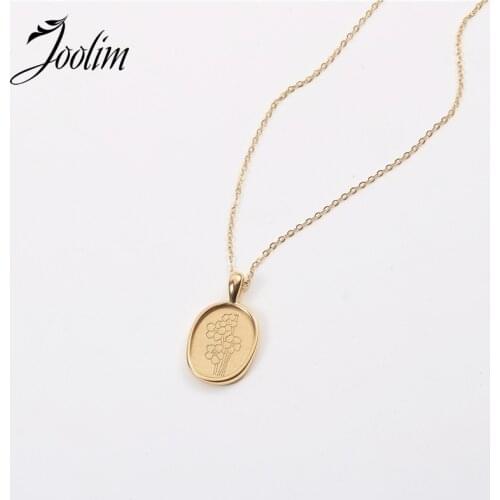 Joolim Jewelry PVD Gold Finish Retro Carving Decorative Pattern Pendant Necklace Stylish Stainless Steel Necklace