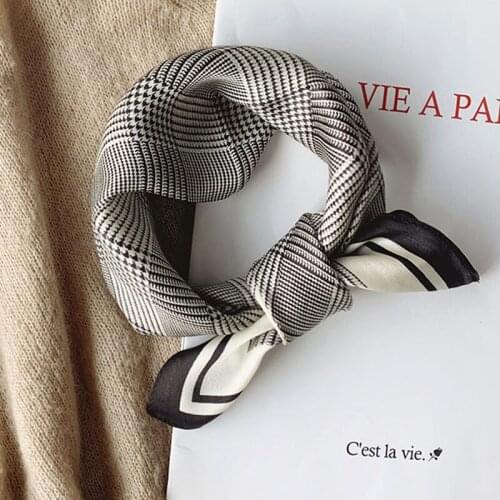Luna&Dolphin Women Square Scarves 53x53cm 100% Silk Black Houndstooth Bandana Headband Scarf Kerchief Hijab Plaid Scarf Shawl