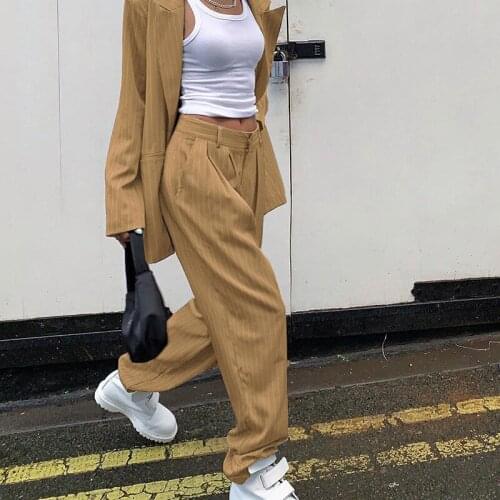 Women Fashion Striped Suit Pants Straight Pants Womens 2020 Summer Lightweight Loose Womens Pants Gray Hip Hop Wide Leg Pants