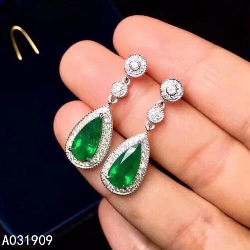 KJJEAXCMY boutique jewelry 925 sterling silver inlaid Natural Emerald ladies earrings support detection popular classic