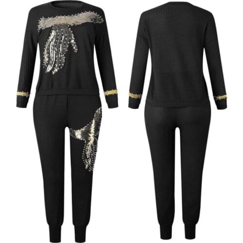 African Plus Size Womens Elastic Pit Strip Cotton Double Phoenix Diamond Two-piece Jacket Trousers With Home Casual Sports Suit