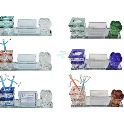 1pcs Dental Crystal Molar Business Card Holder+Pen holder Set Desktop ornaments Dental Gift for Dental Clinic decoration