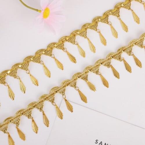 1yard Quality Gold Sequins Fringe Tassel Lace Ribbon Paillette Lace Trims Sewing Fabric Trimming Accessories