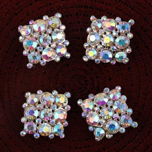 20pcs/lot 2Colors Newborn DIY Square shaped Colorful Rhinestone Button Artificial Accessories Flatback Alloy Button For Handmade