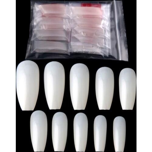 10 bags/lot Wholesale Coffin Nail Art Tips Clear Natural 600pcs per bag French false nail art tips full acrylic For Salon