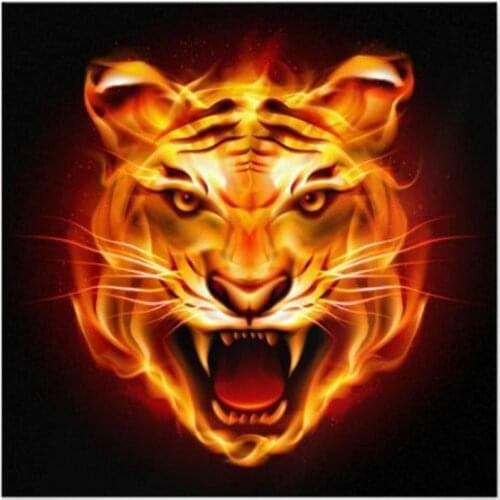 5d diamond painting tiger fire pattern full square / round diamond mosaic animal head canvas embroidery diamond art craft sticke
