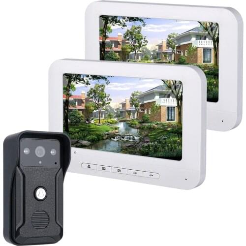 7 Inch Video Door Phone Doorbell Intercom Kit 1-camera 2-monitor Night Vision with 700TVL Camera