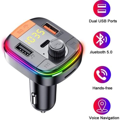 QC 3.0 Fast Charge Audio Receiver Colorful Car Mp3 Player Dual USB Port with PD Car FM Transmitter Bluetooth 5.0