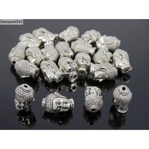 Solid Metal Vintage Tibetan Silver Buddha Head Bracelet Connector Charm Beads 50Pcs/Pack