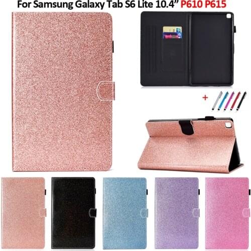Case for Samsung Tab S6 Lite 10.4 Inch SM-P610 P615 Shinning Glitter Flip Stand Tablet Cover for Galaxy Tab S6 Lite Coque