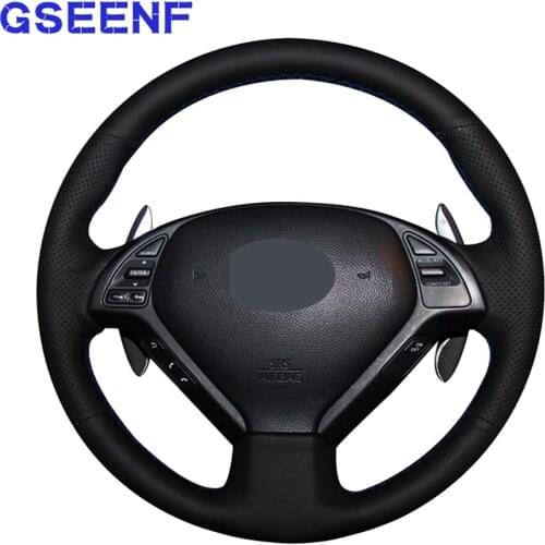 Car Steering Wheel Cover For Infiniti G G25 G35 G37 Q Q40 Q60 QX50 (US) EX EX35 EX37 Black Hand-stitched Genuine Leather