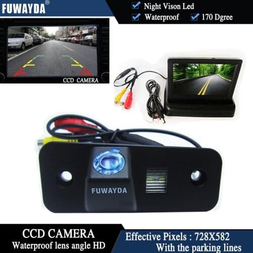 FUWAYDA Color CCD Chip Car Rear View Camera for Hyundai Santa Fe santafe | Azera + 4.3 Inch foldable LCD Monitor WATERPROOF