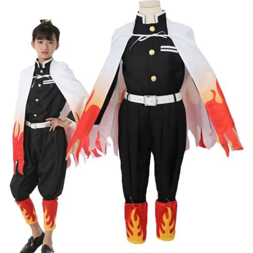 Rengoku Kyoujurou Children Cosplay Costume Demon Slayer Kimetsu no Yaiba Kids Halloween Fancy Dress Party Boys Kimono Uniform