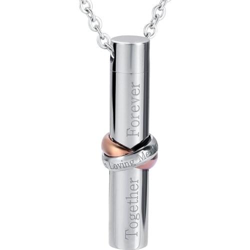 IJD9944 Double Circle Cylinder Cremation Pendant Memorial Jewelry for Ashes Keepsake Necklace In Loving Memory Forever Together
