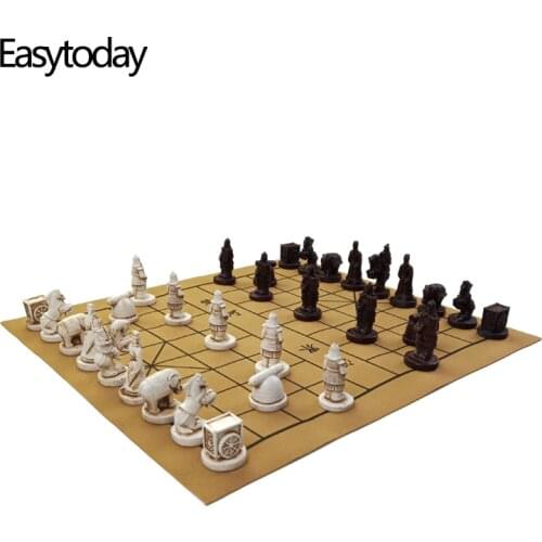 Easytoday Chinese Chess Games Set High-quality Synthetic Leather Chessboard Traditional Retro Chinese Table Entertainment Games