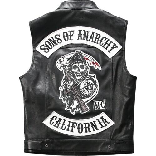 HLZZ Read Description! Asian Size Super Quality Sheep Leather Vintage Waistcoat Mens Stylish Embroidery Vest