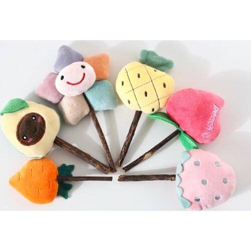 Pet cat toy natural polygonum stick plush molar twig lollipop tooth cleaning stick strawberry flower peach interactive toy