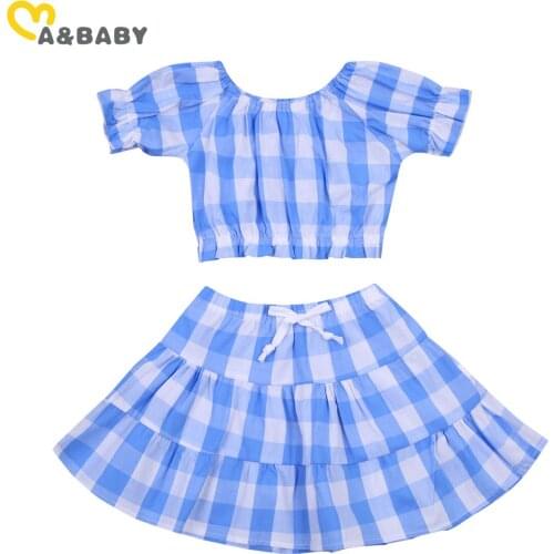 Ma&Baby 1-6Y Summer Casual Toddler Kid Baby Girls Clothes Set Blue Plaid T shirt SKirts Children Outfits Costumes