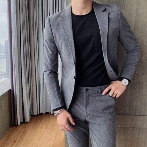 Jackets+pants) 2021 Brand clothing Men spring High quality business Blazers/Male slim fit cotton leisure groom dress two-piece