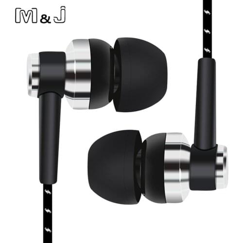 M&J J10 MP3/mp4 Earphone Braided Stereo Headphone Metal Earbuds For Iphone Samsung Xiaomi Huawei All Mobile Phones PC