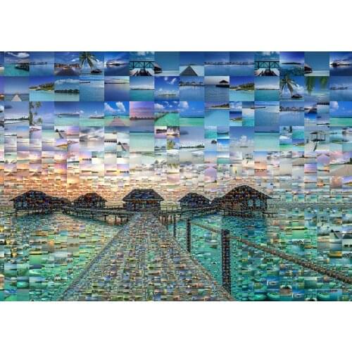 Maldives Beach Hut Collage Art print Silk poster Home Wall Decor