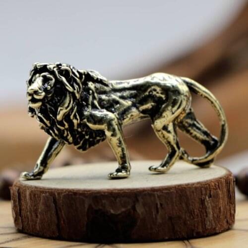 3D Mini Lion Casting Animal Figurine Retro Style Metal Sculpture Home Office Room Desktop Decoration Collect Ornaments Gift