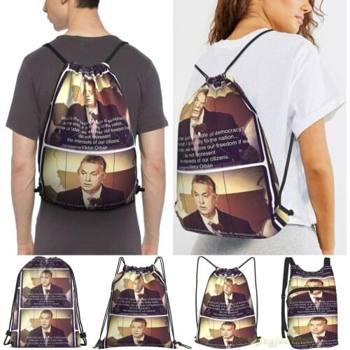 Viktor Orban - Democratic Freedom Quote Men Outdoor Travel Gym Bag Waterproof Drawstring Backpack Women Fitness Sackpack Bag