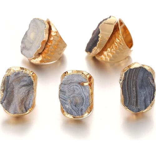 Irregular Genuine Raw Stone Adjustable Ring for Women Crystal Milky Way Ring 1pcs