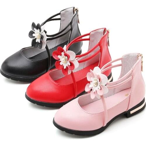 New Fashion Flower Kids High Heel Leather Shoes Children School Shoes Princess Lttle Girls Party Shoes 4 5 6 7 8 9 10 11 12 Year