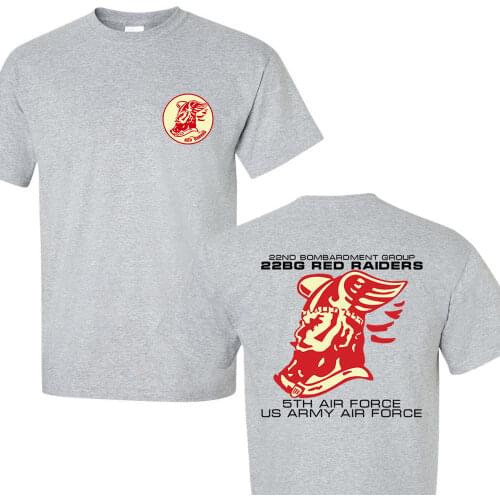 2019 New 100% Cotton T-Shirts Men WWII 22nd Bombardment Group Red Raiders 5th Air Force US Army Grey T-SHIRT S-3XL Casual Tee