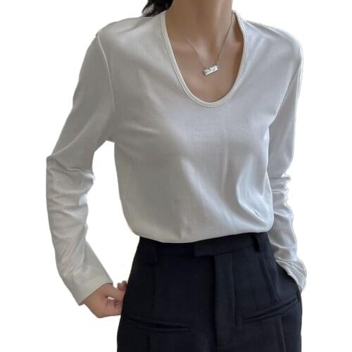 New 2021 Autumn Trend T-Shirts Solid Bottoming Long Sleeve Wild Korean Minimalist Style Tops Black And White All Match Top