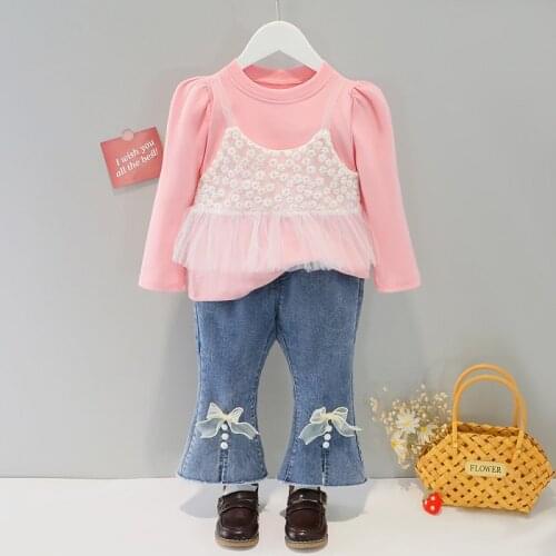 Girls autumn winter wool suit 2021 new childrens wear girls fashion high collar loose knitting wool two piece set