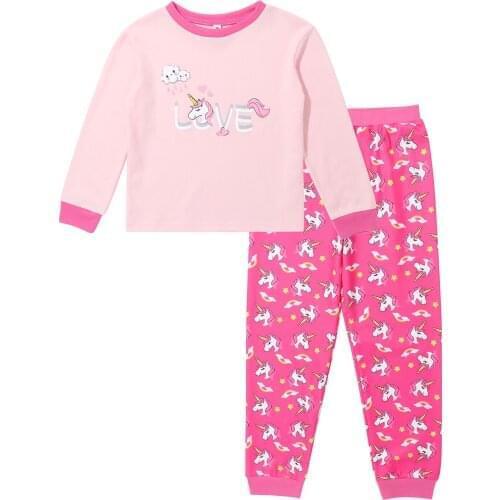 Kids Girls Cartoon Pajamas Set Children Cotton Sleepwear Teenage Casual Rainbow Nightwear Baby Cute Homewear Clothes 4-14Y