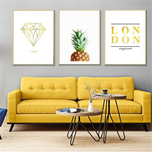 Poster Prints Wall Art Canvas Pink Diamond Pineapple Painting London Wall Pictures for Living Room Nordic Poster Decoration