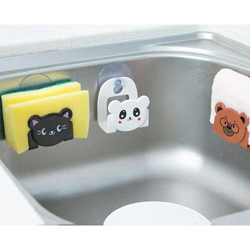 1Pc Cute Cartoon Sponge Holder Rack Suction Cup Dishcloth Drain Shelf Organizer Sink Sponge Holder Organizer Kitchen Accessories