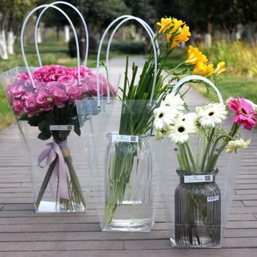 Transparent PP Flower Basket Waterproof Flower Packaging Box Flower Folding Handbag