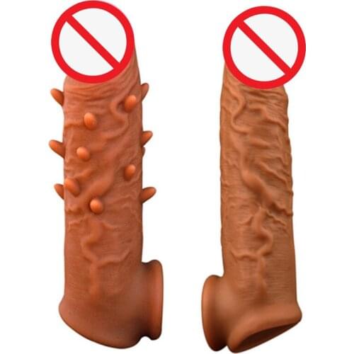 Lifelike 2021 Penis Enlargement Condoms Penis For Men Reusable Penis Sleeve For Male Extender Dildo Enhancer Realistic Intimate