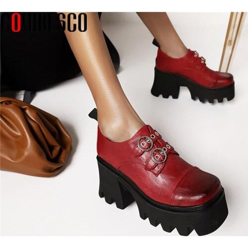 COVIBESCO 2021 Brand Design New Women Pumps Four Season Casual Basic Platforms Thick Heels Shoes Woman Fashion Rivets Buckle
