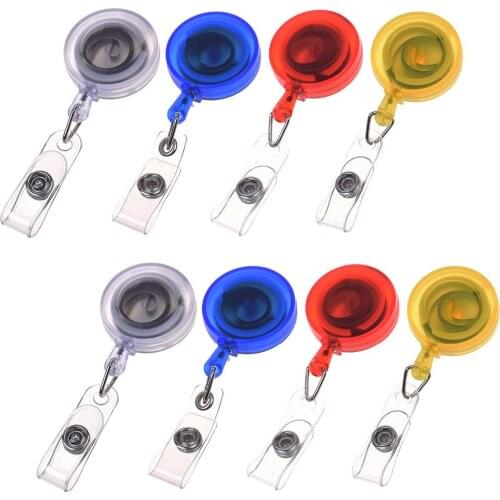 8 Pieces Assorted Colors Transparent Plastic Retractable ID Badge reel with Belt Clip
