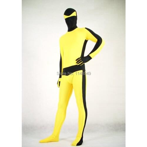 Yellow and Black Kung Fu Spandex Tights Zentai Suits Halloween Costume